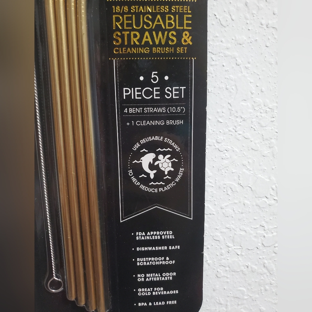 Manna Gold stainless steel Reusable Straw Set with brush - Picture 4 of 5